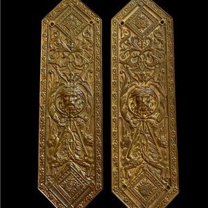 Antique Victorian Brass Door Push Plates (set of 2)